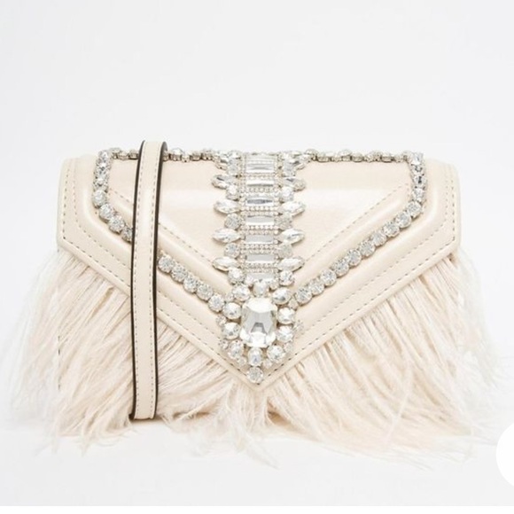 Aldo Feathered Ivory Clutch with Crystal Embellishments - Picture 2 of 10